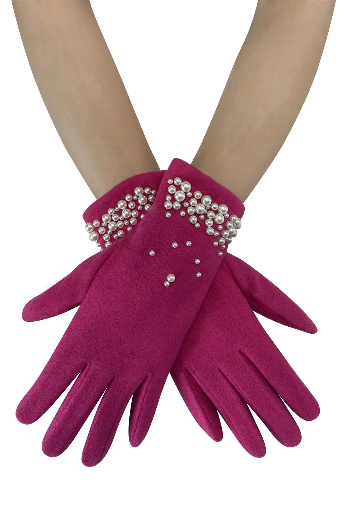 Pink Pearl Edge Touch Screen Gloves