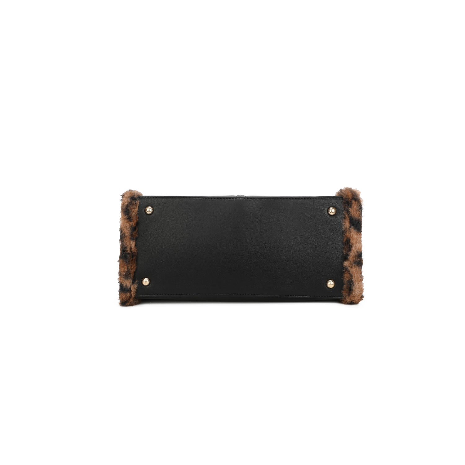 Leopard Faux Fur Trim Small Black Tote Bag