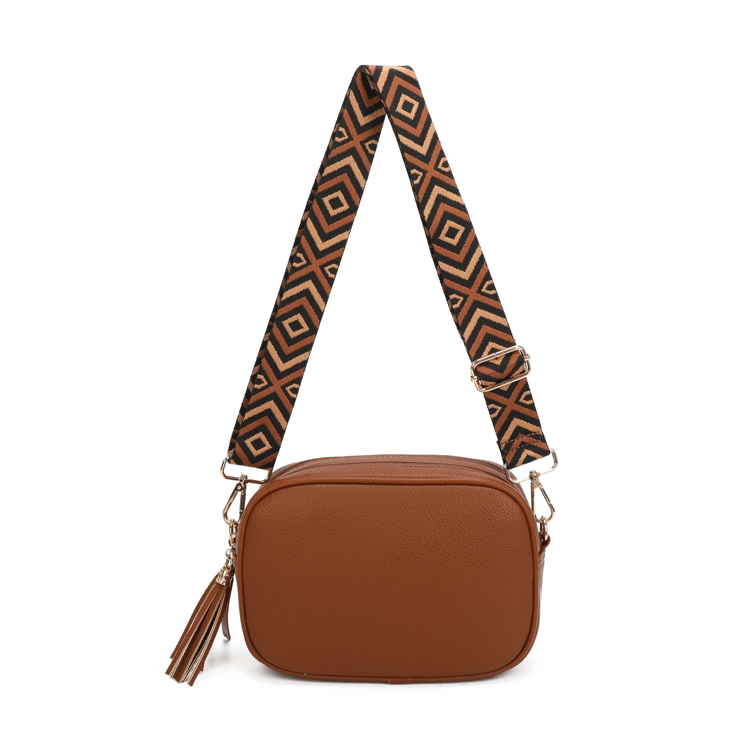 Double Zip Crossbody Printed Strap Bag Choose From 7 Colours