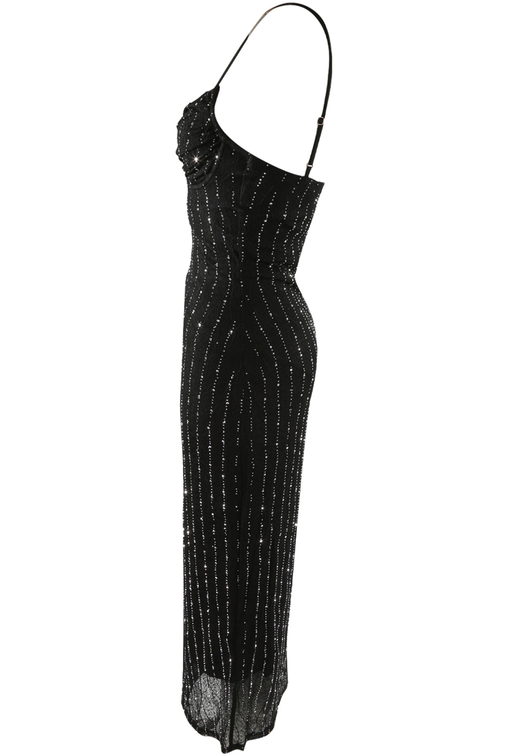 Black Diamante Embellished Strappy Midi Dress