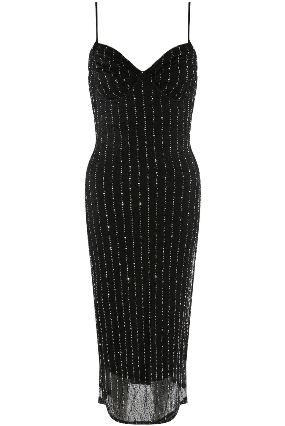 Black Diamante Embellished Strappy Midi Dress