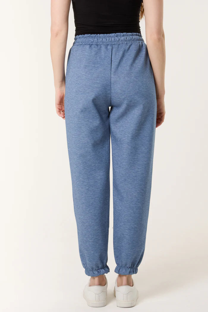 Denim Leopard Bow Cuff Hem Joggers