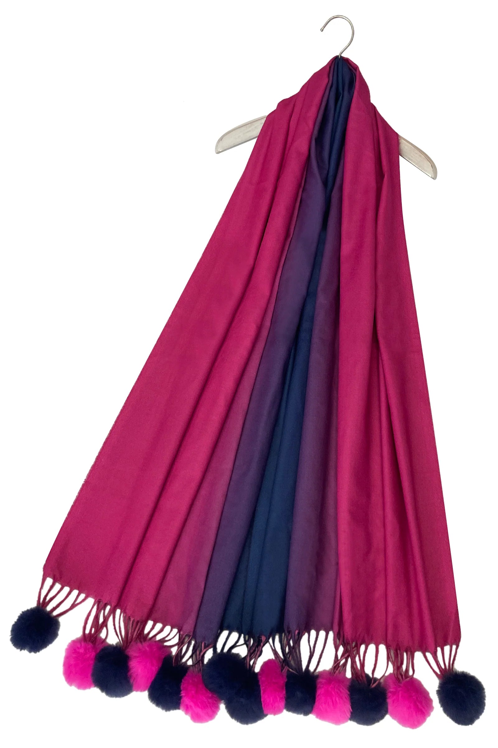 Pink Ombre Wool & Faux Fur Pom Pom Scarf