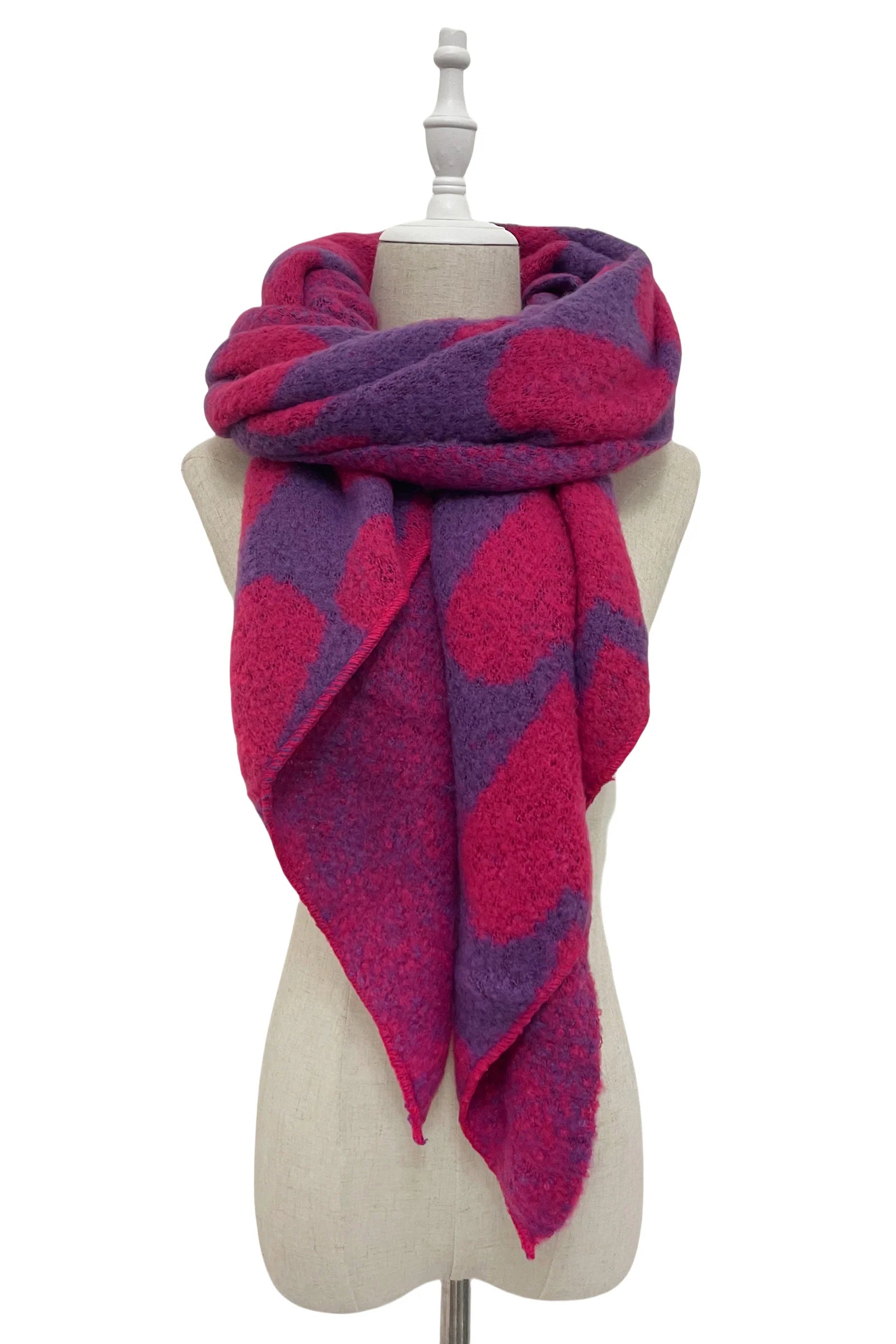 Pink Loveheart Print Diagonal Edge Wool Scarf