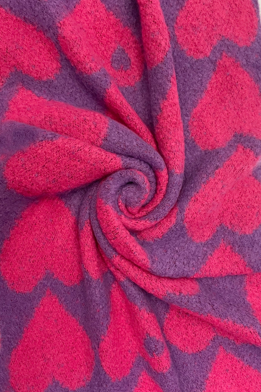 Pink Loveheart Print Diagonal Edge Wool Scarf