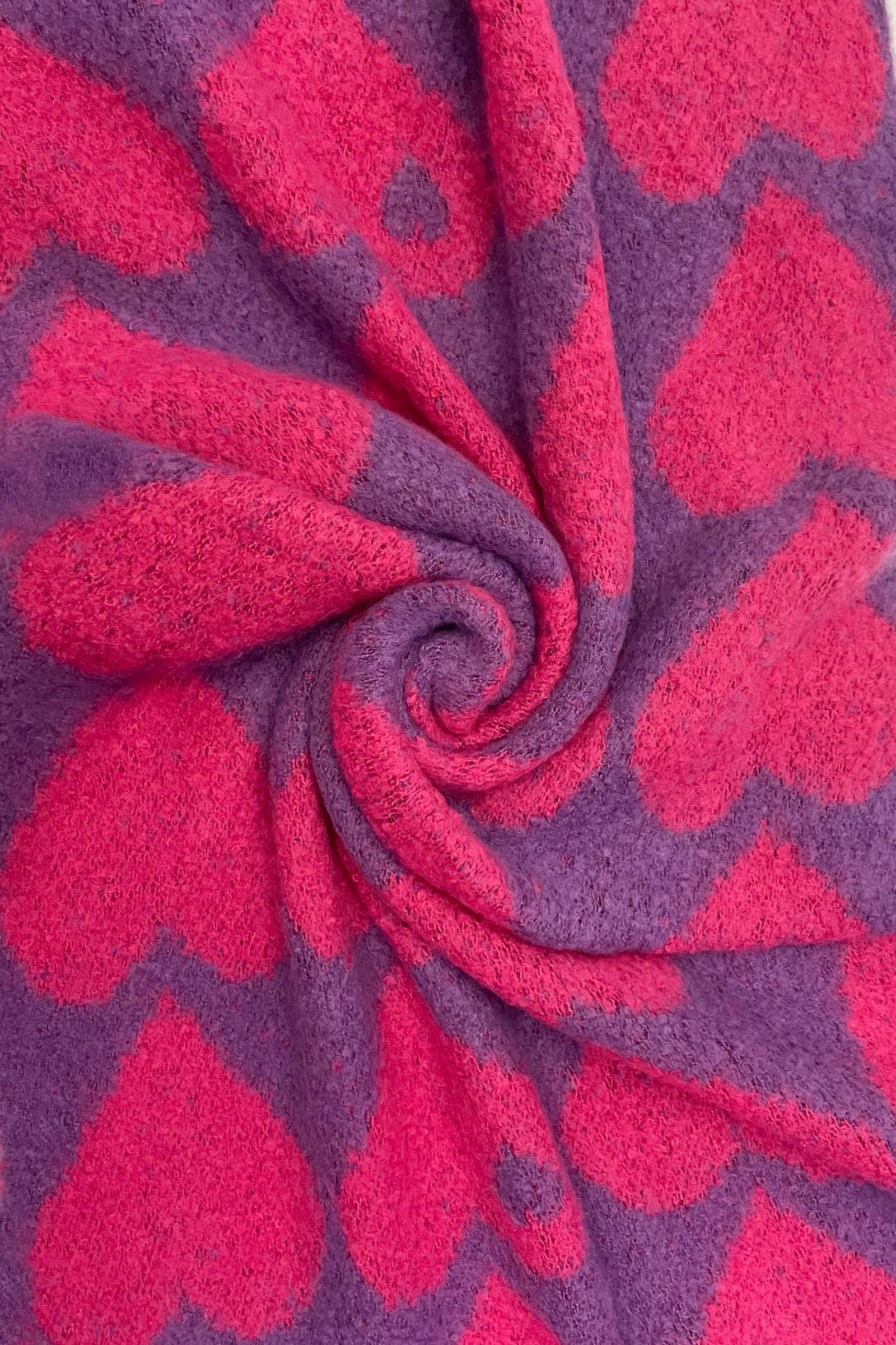 Pink Loveheart Print Diagonal Edge Wool Scarf