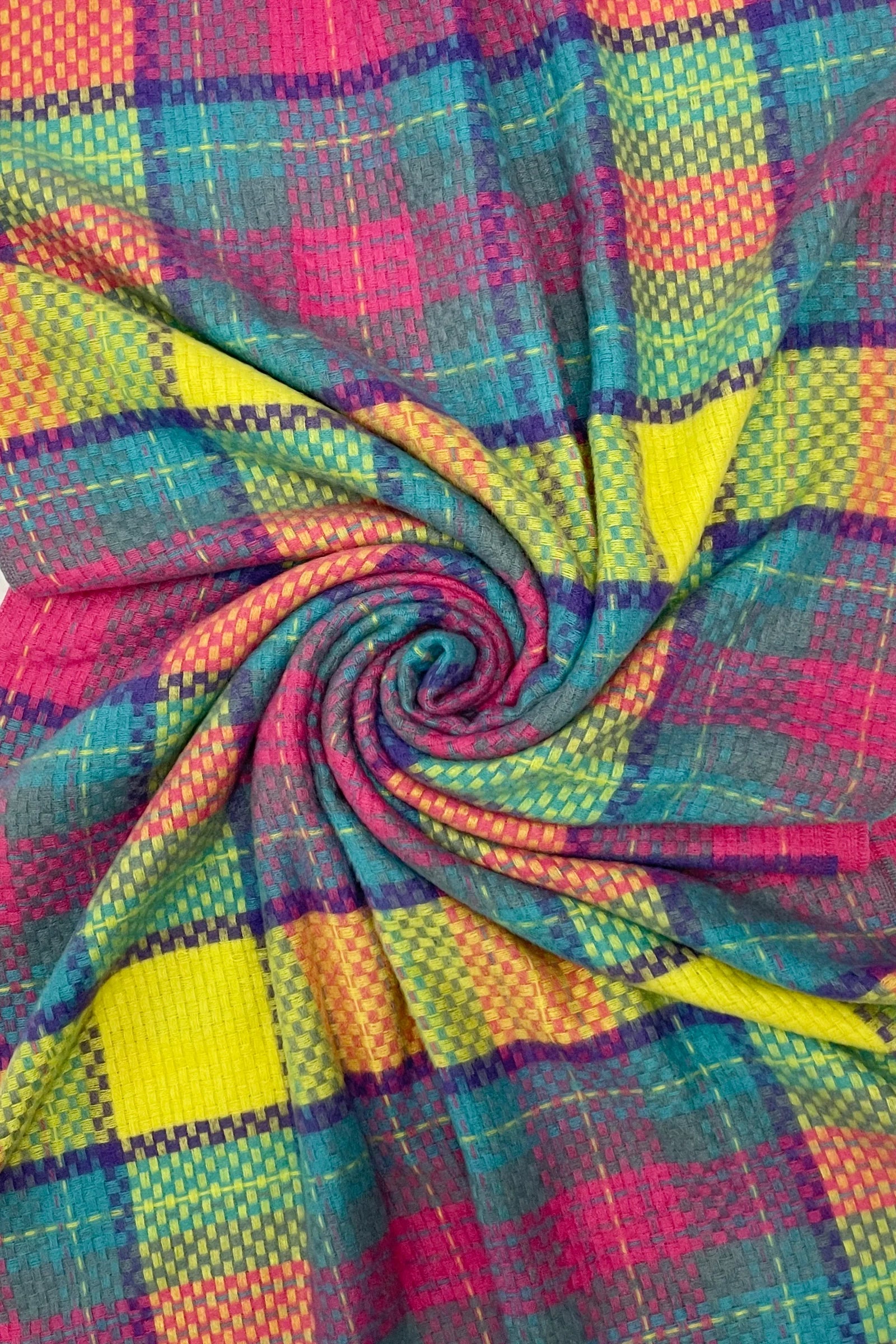 Pink Multi Coloured Soft Woven Check Frayed Scarf