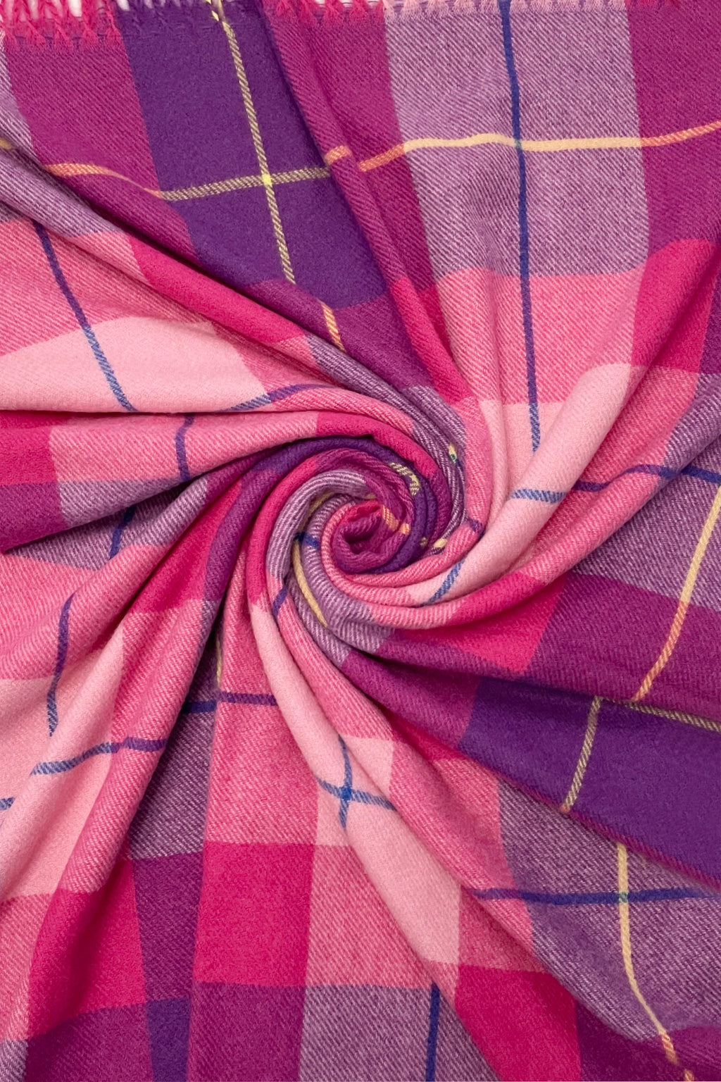 Pink Tartan Grid Check Print Tassel Scarf