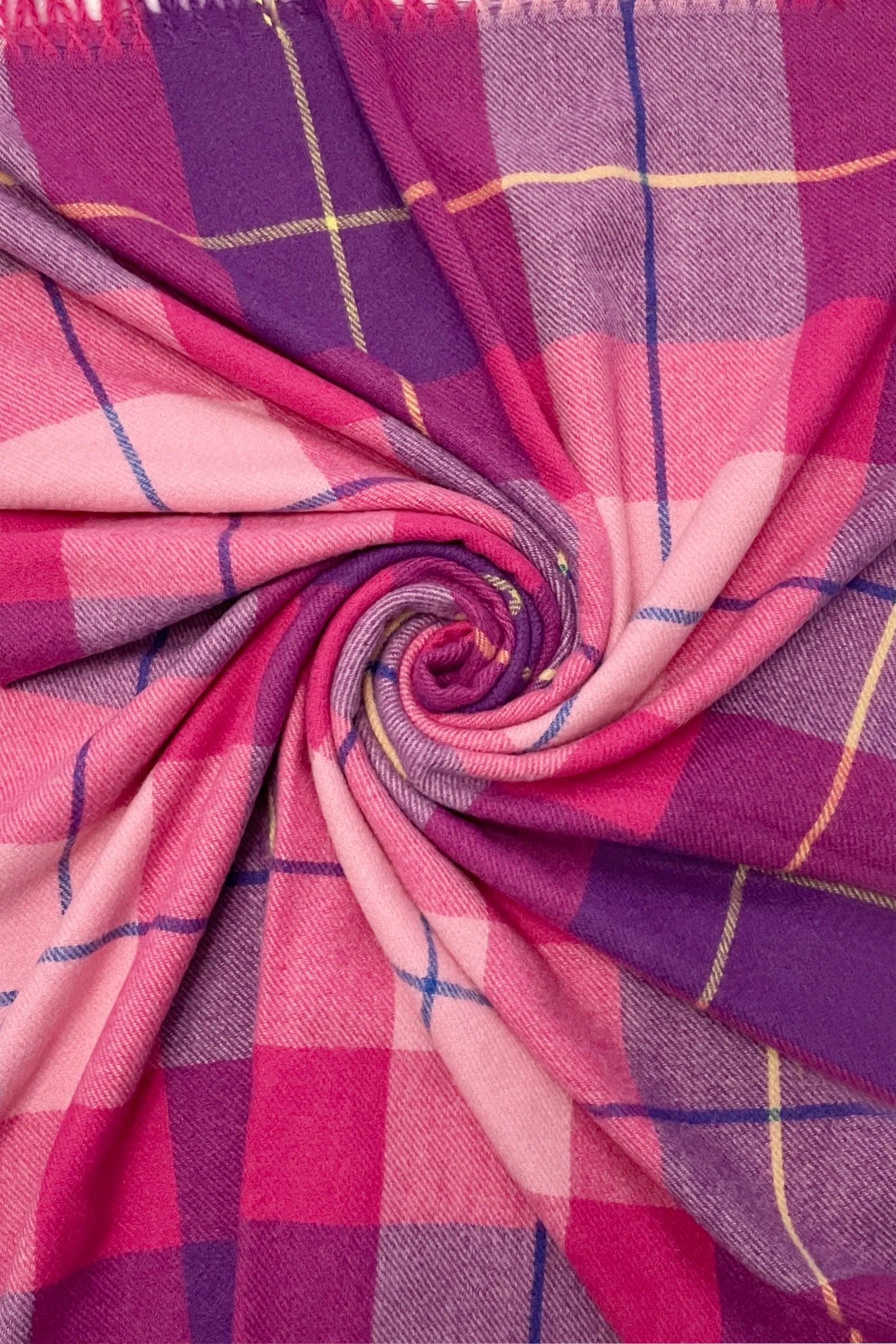 Pink Tartan Grid Check Print Tassel Scarf