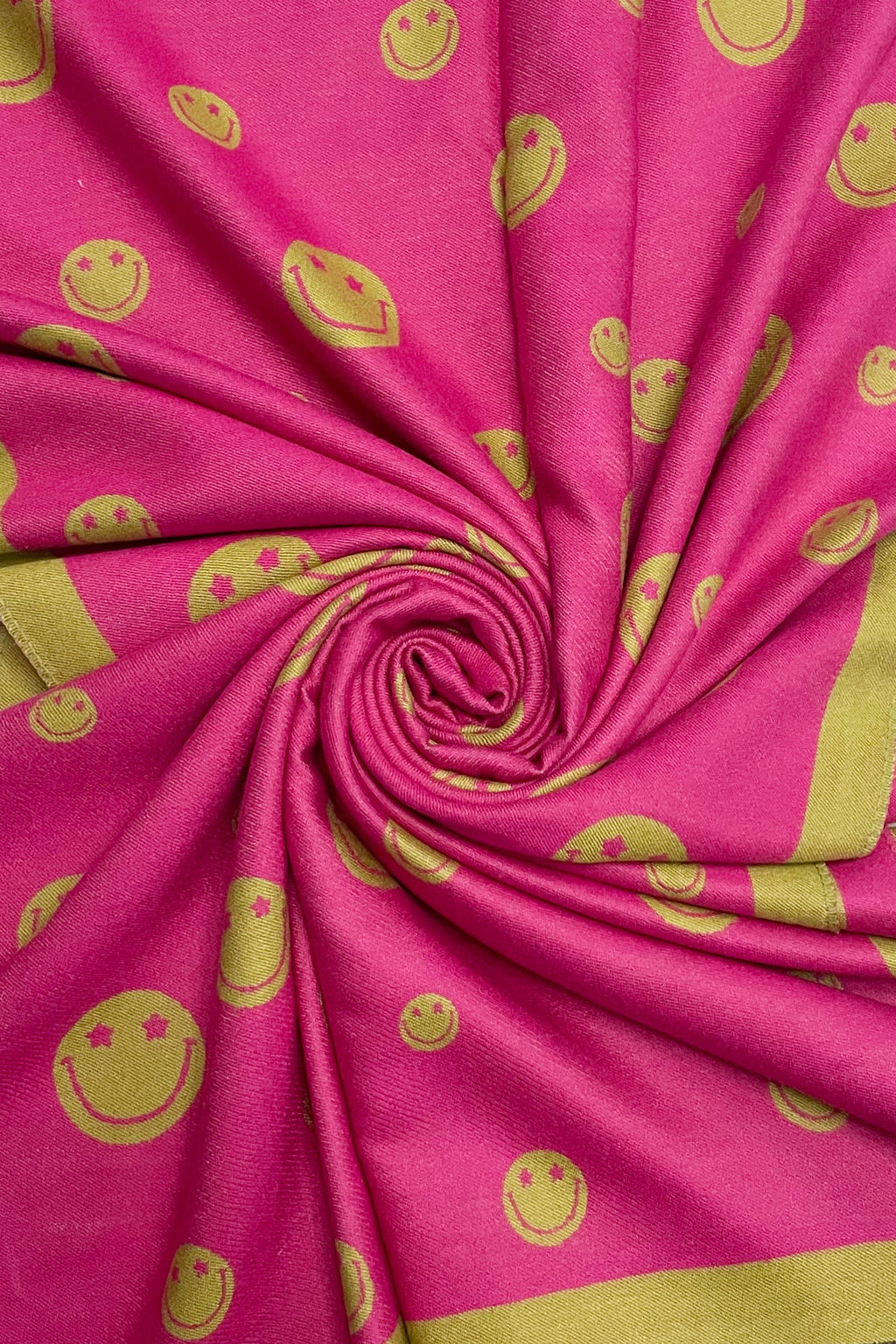 Pink Smiley Face Reversible Frayed Scarf