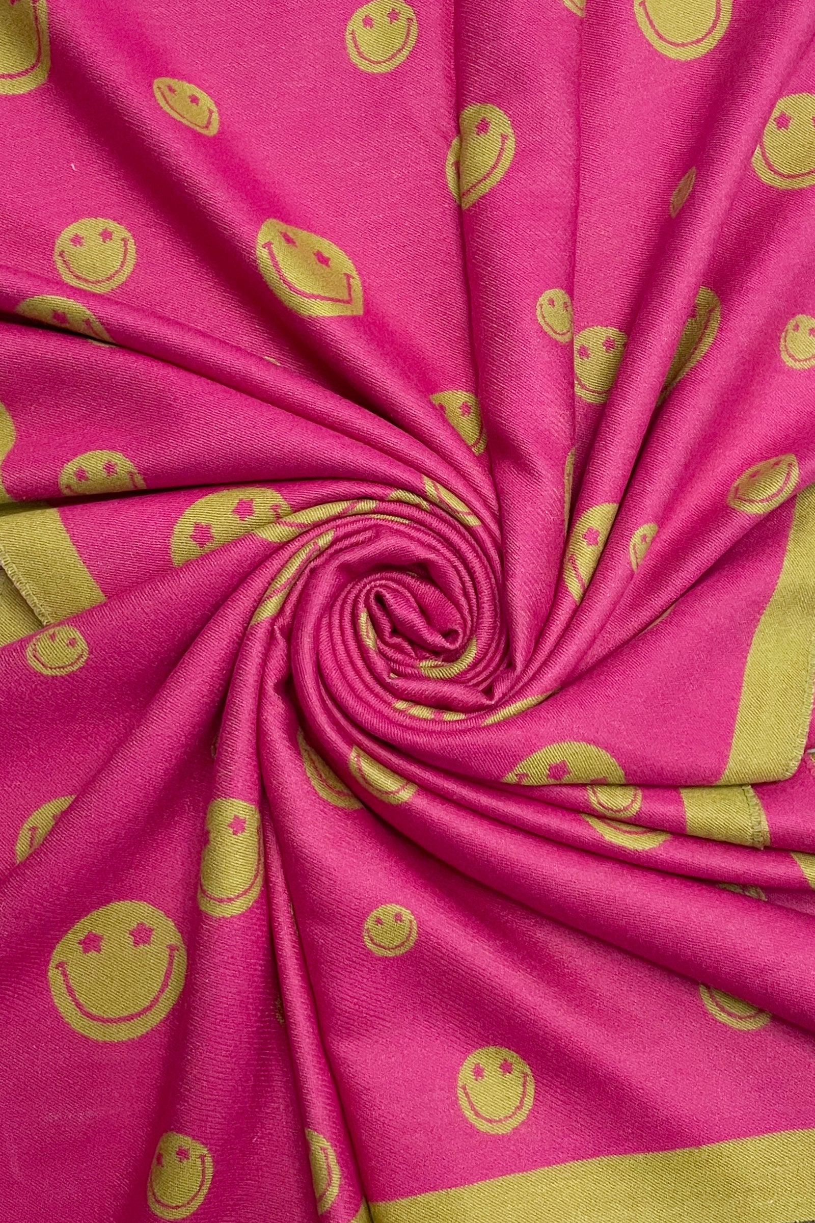 Pink Smiley Face Reversible Frayed Scarf