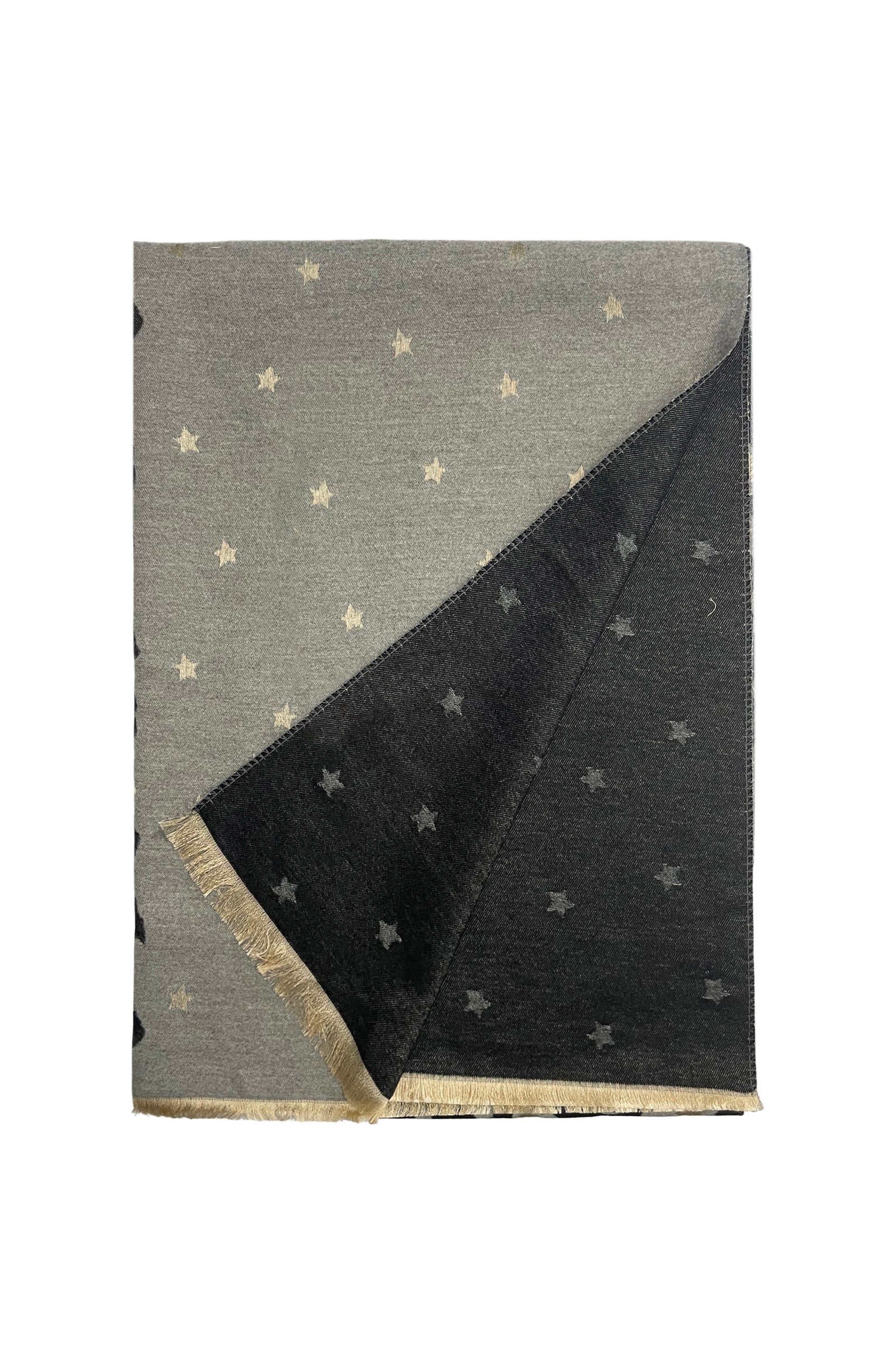 Star & Leopard Black Reversible Print Frayed Scarf