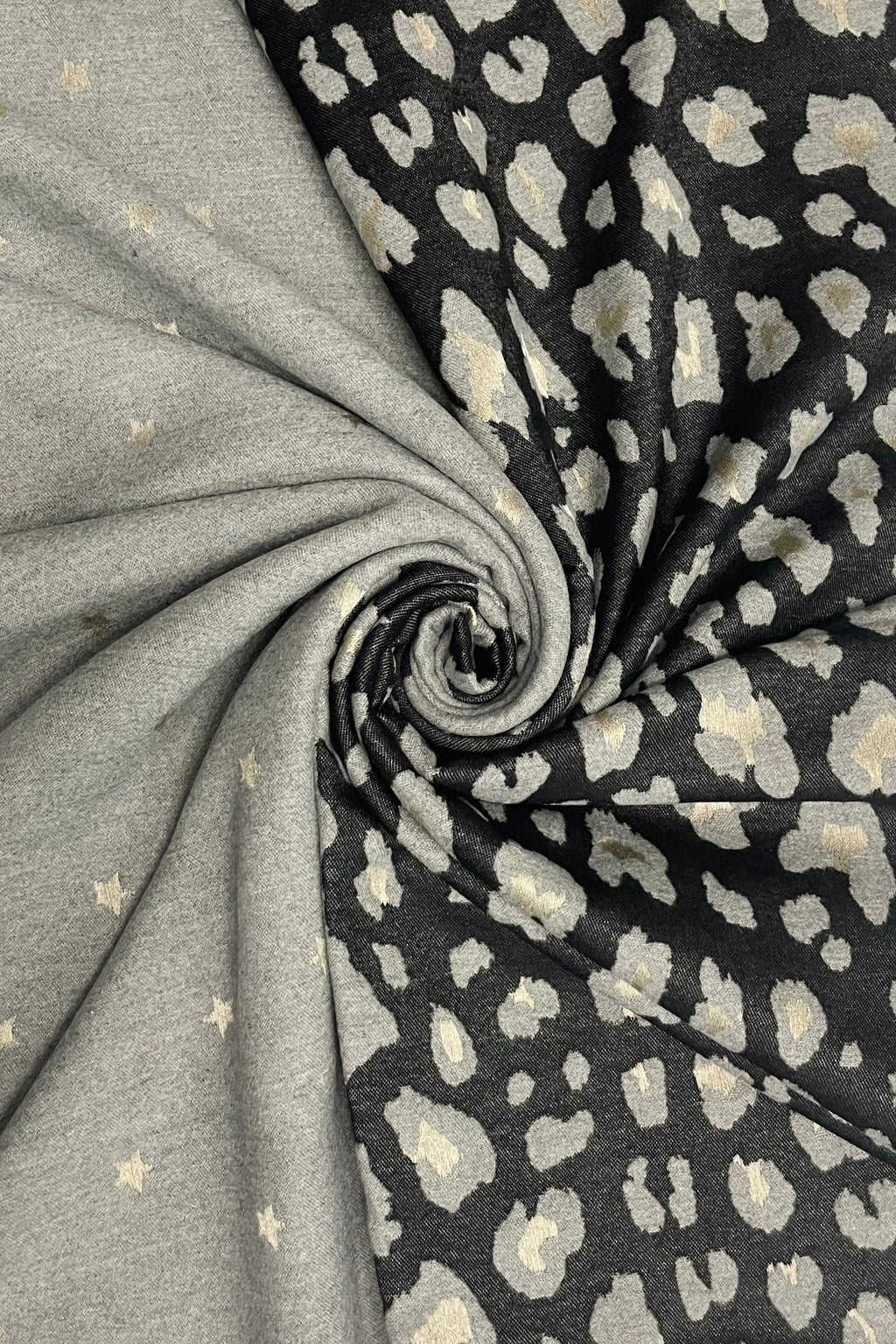 Star & Leopard Black Reversible Print Frayed Scarf