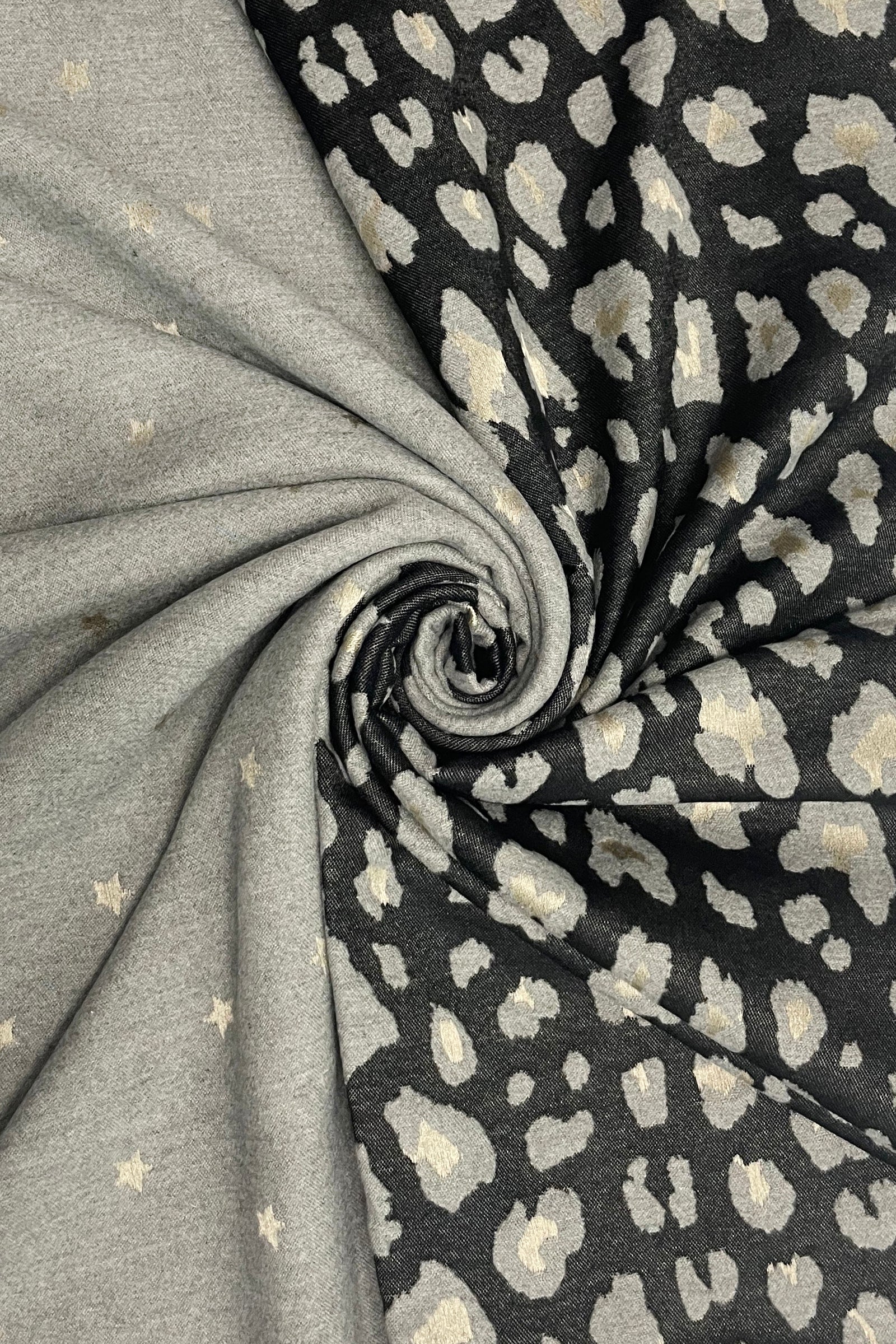 Star & Leopard Black Reversible Print Frayed Scarf