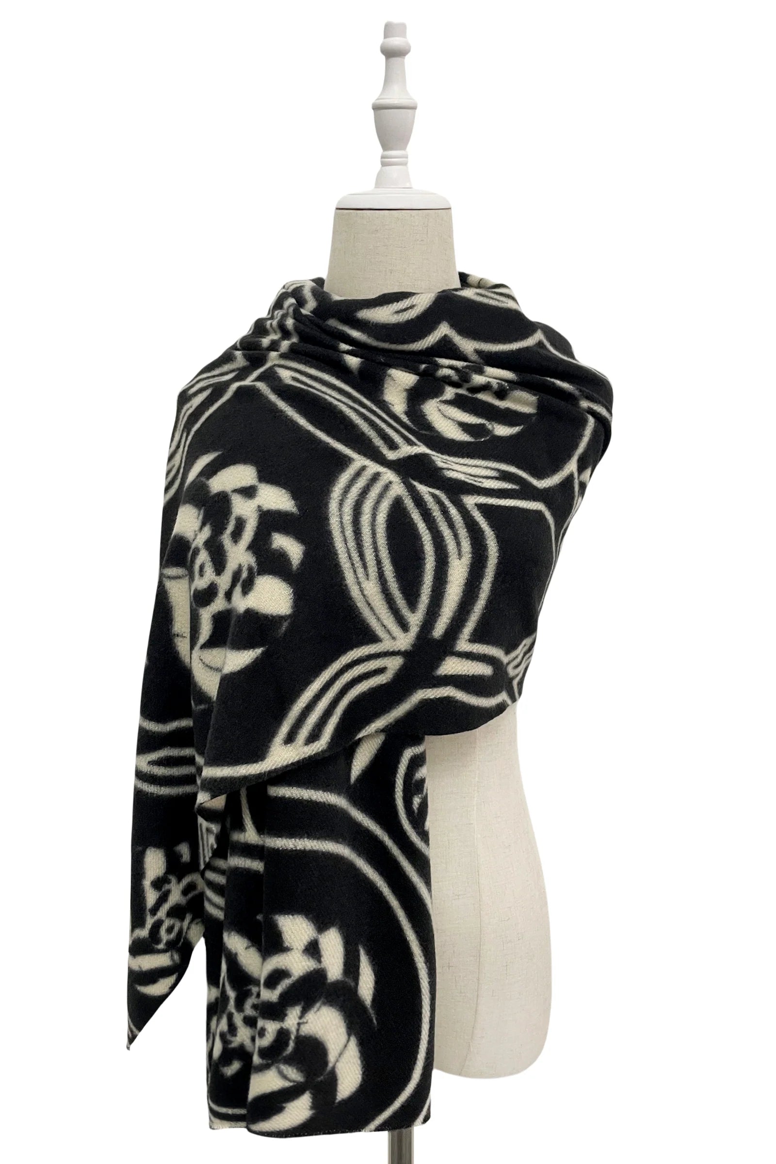 Black Printed Swirl Scarf