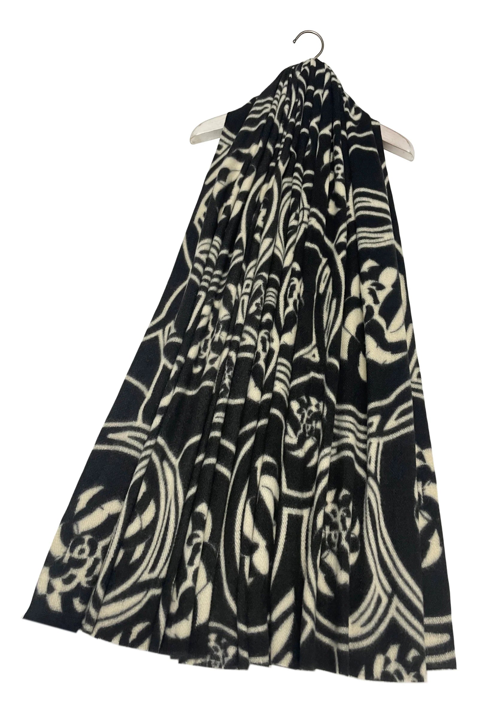 Black Printed Swirl Scarf