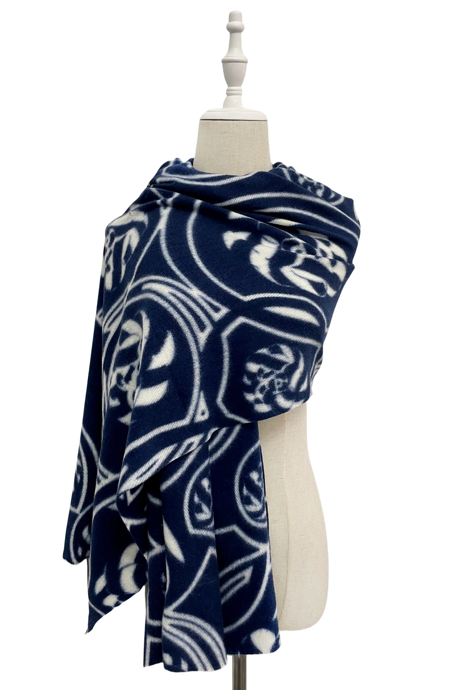 Navy Printed Swirl Scarf