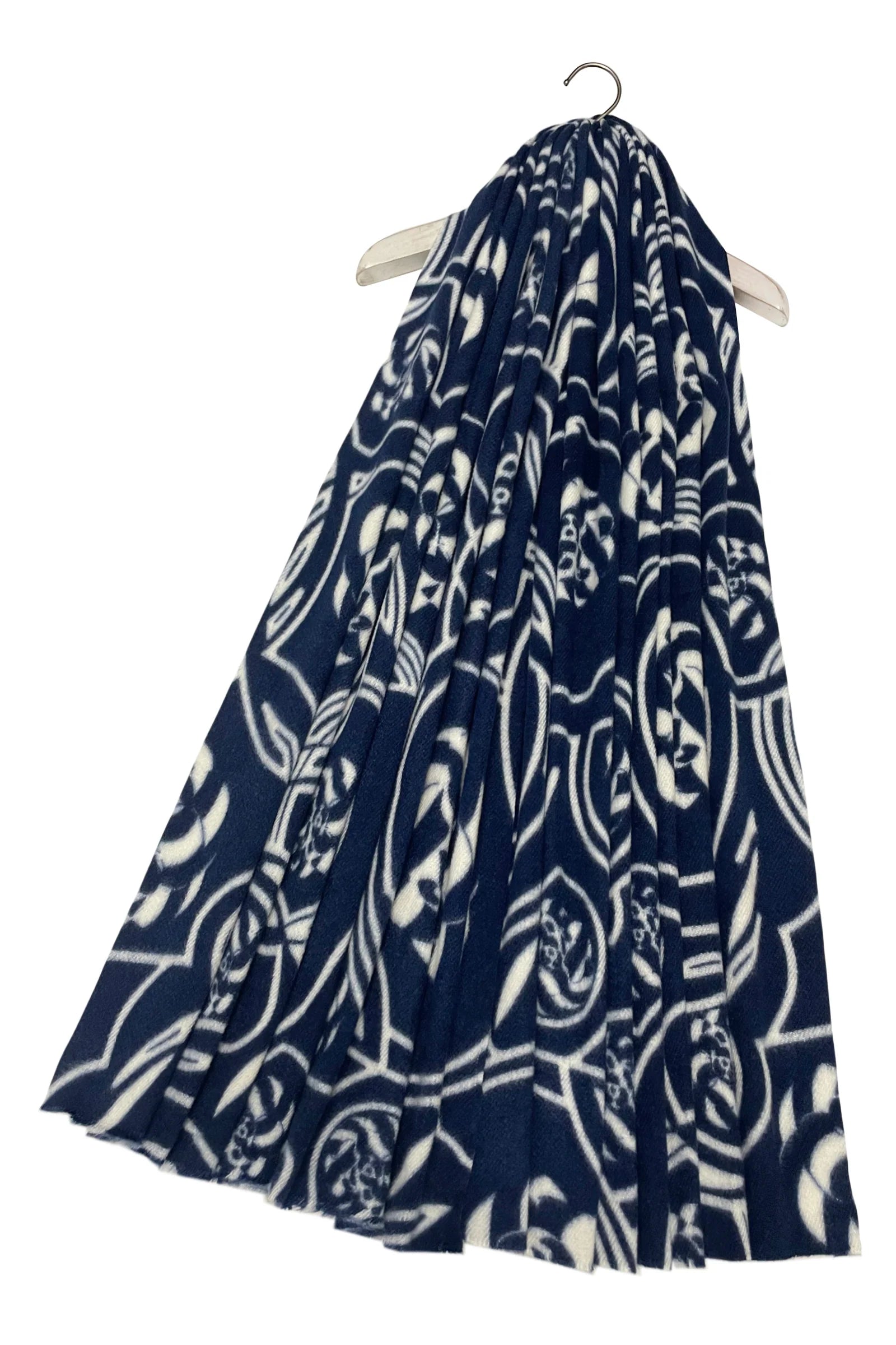 Navy Printed Swirl Scarf
