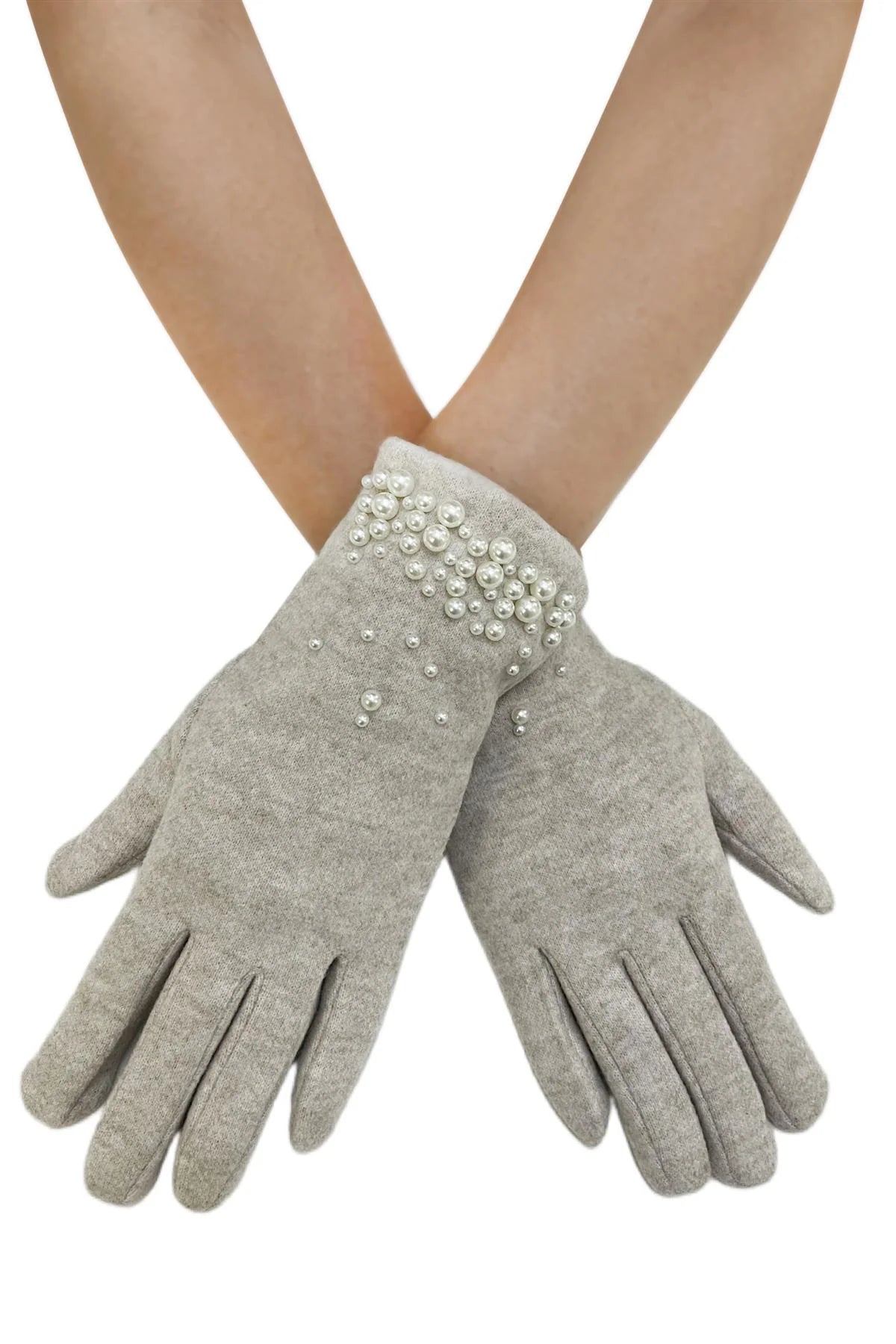 Cream Pearl Edge Touch Screen Gloves