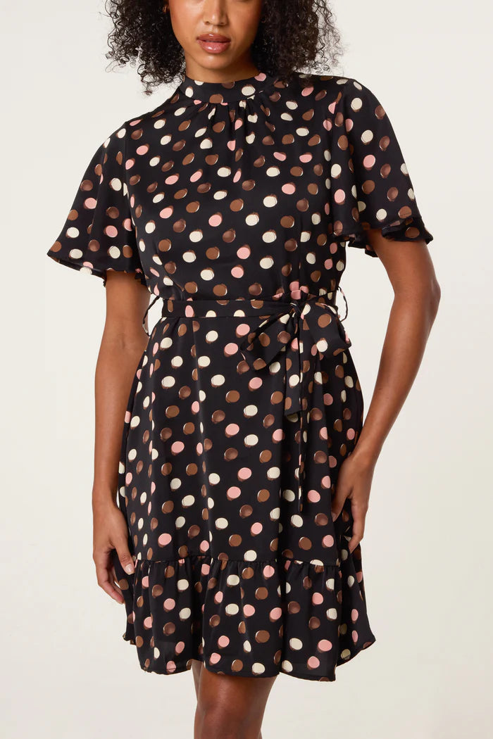 Polka Dot High Neck Midi Dress