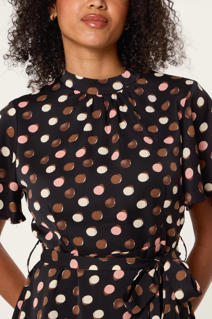 Polka Dot High Neck Midi Dress