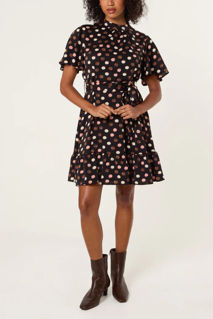 Polka Dot High Neck Midi Dress