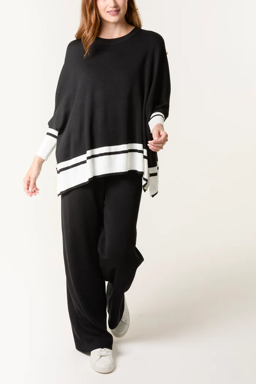 Black and White Border Edge Co Ord Knitted Set