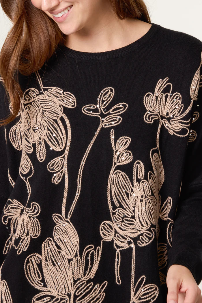 Sequin and Flower Embroidered Knit Jumper
