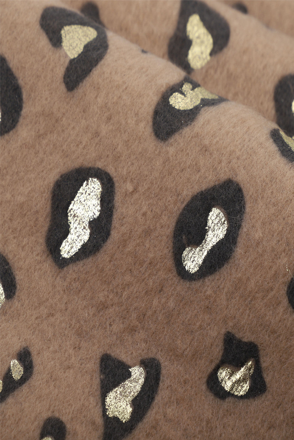 Camel Metallic Leopard Print Tassel Scarf