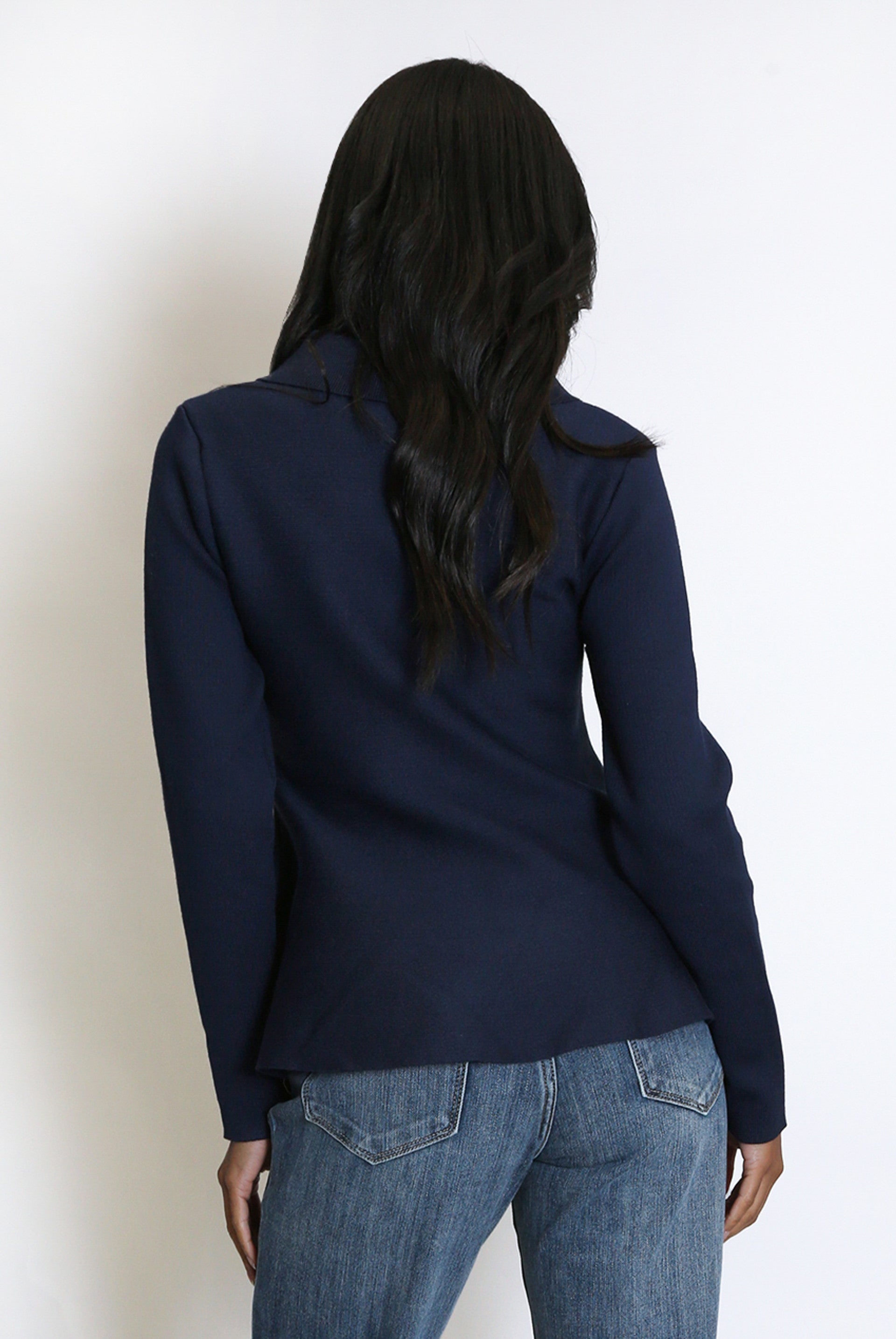 Navy Soft Knit Peplum Collared Cardigan