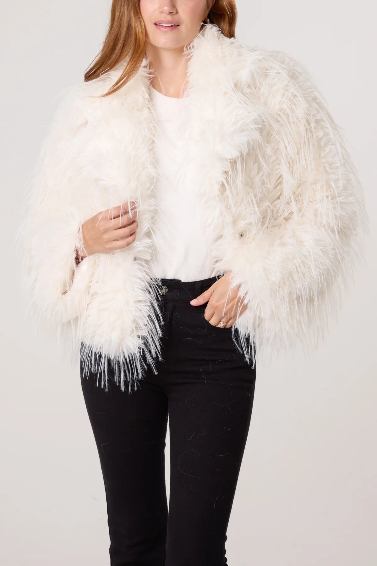 Ivory Shaggy Faux Fur Jacket
