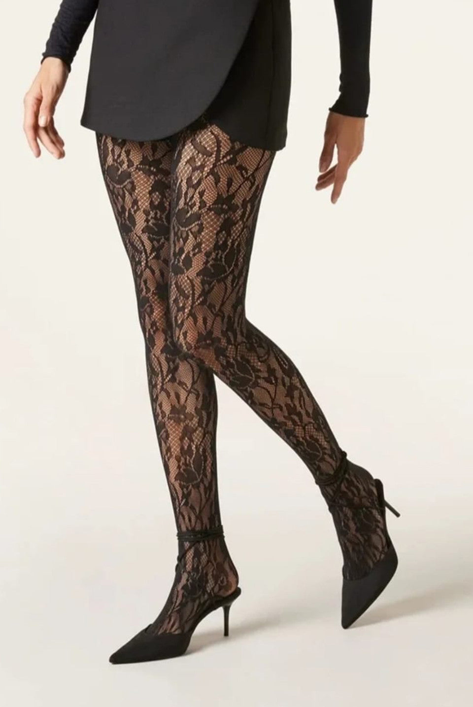 Black Floral Lace Tights