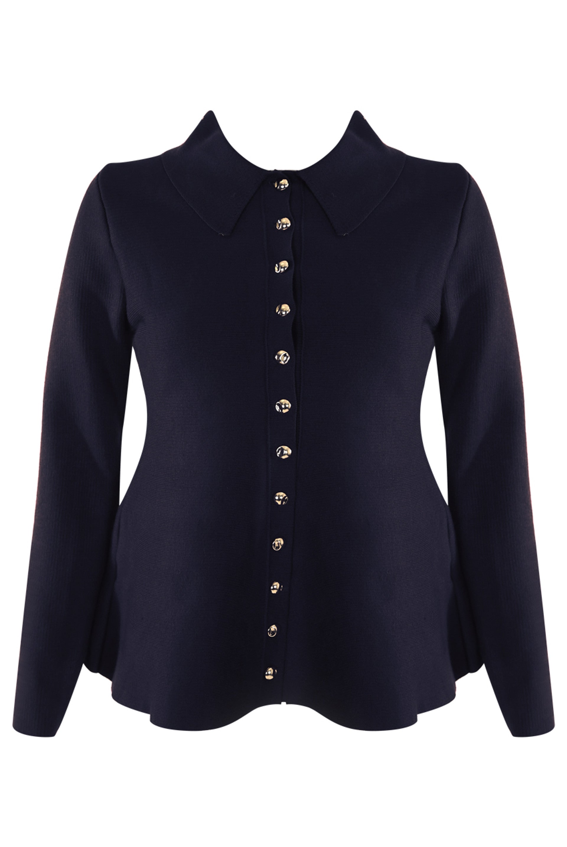 Navy Soft Knit Peplum Collared Cardigan