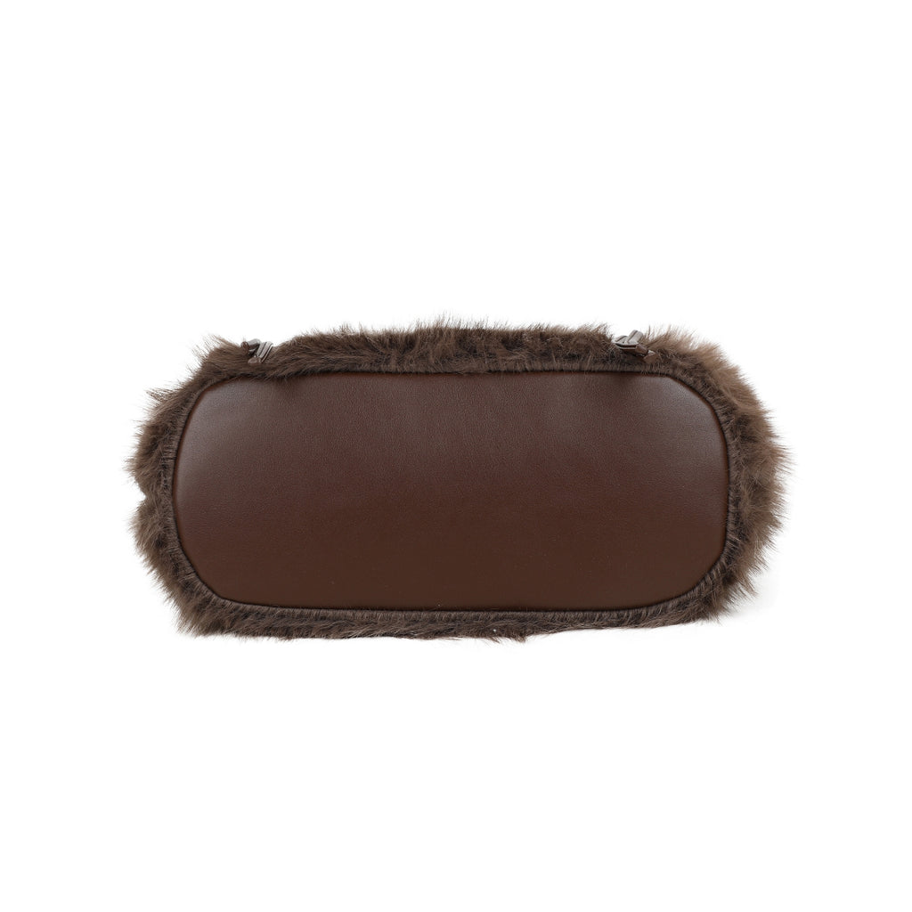 Coffee Faux Fur Scrunch Handle Hand Bag