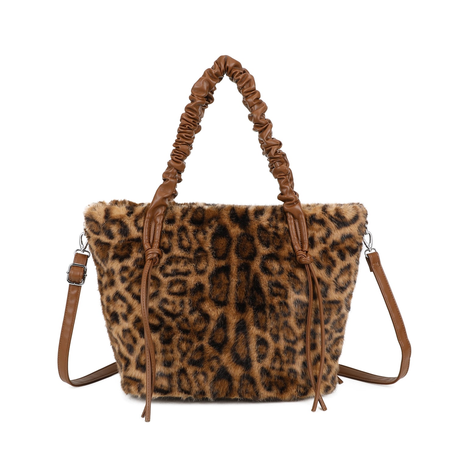 Leopard faux Fur Scrunch Handle Hand Bag