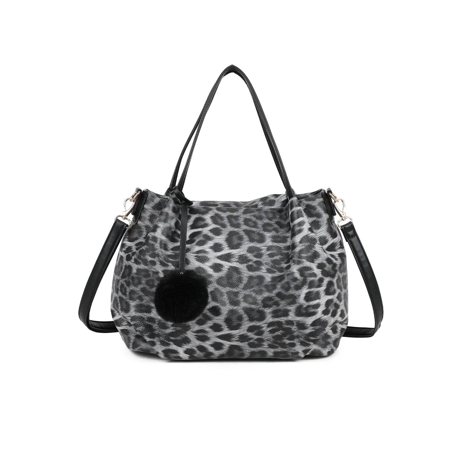 Black Pom Pom Leopard Print Grab Bag