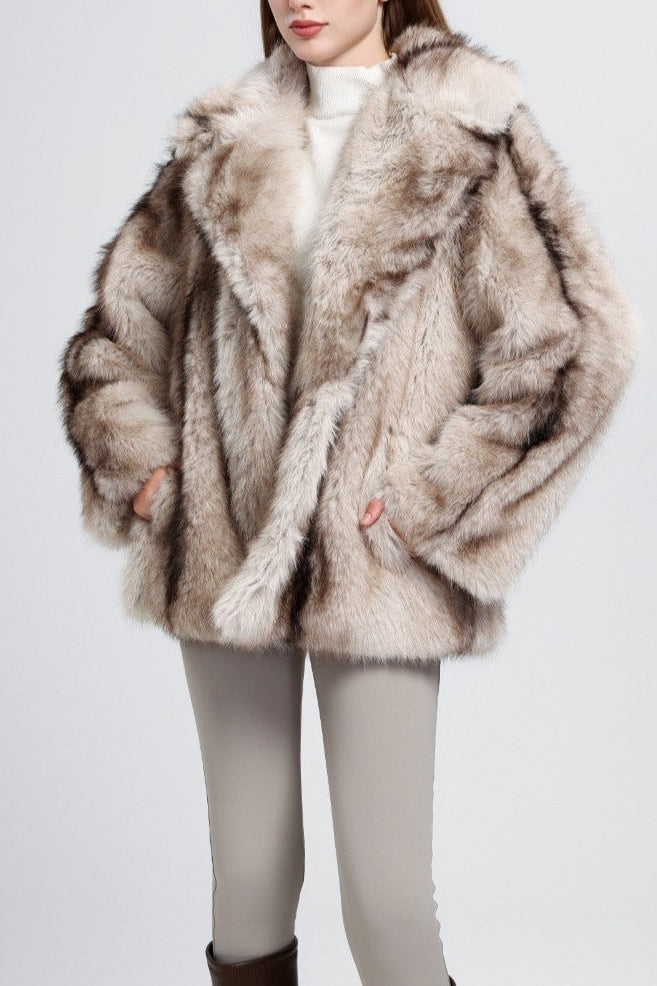 Natural Chunky Lapel Faux Fur Jacket