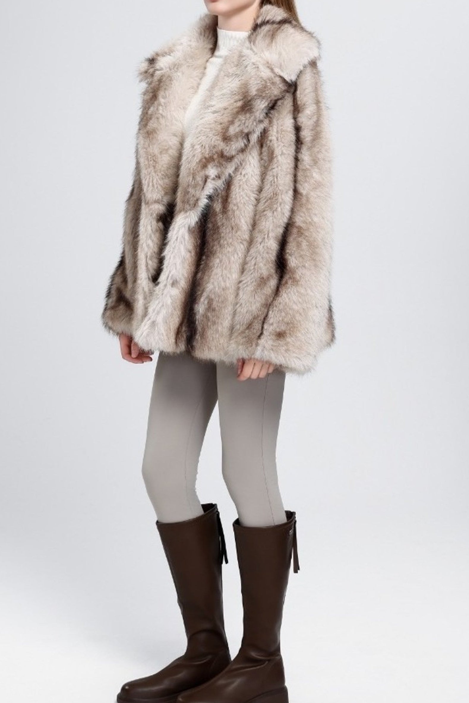 Natural Chunky Lapel Faux Fur Jacket