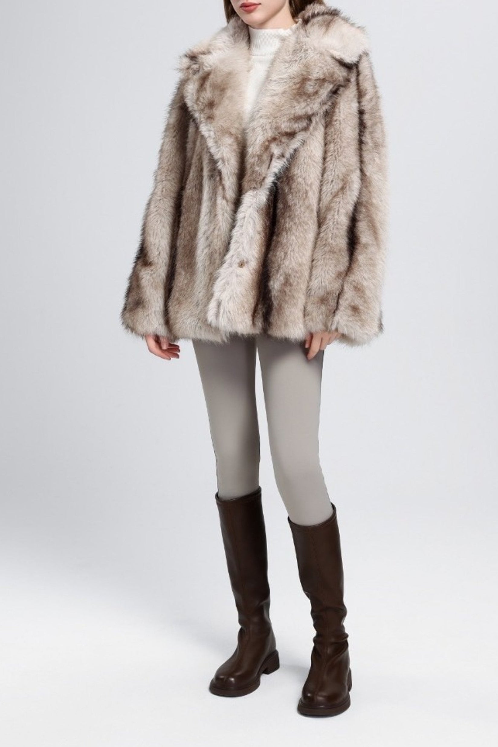 Natural Chunky Lapel Faux Fur Jacket