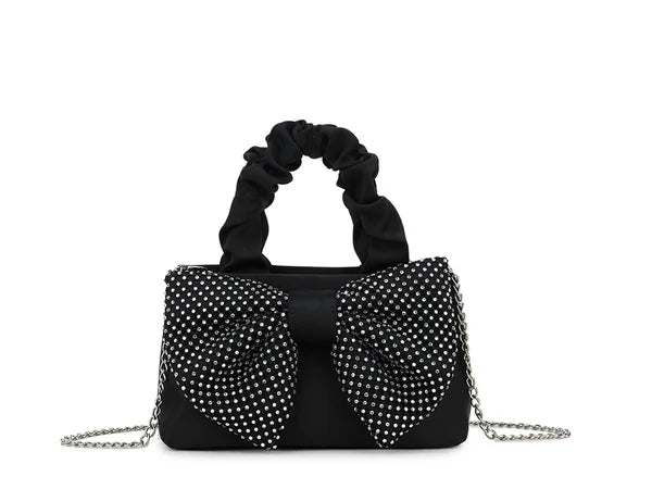 Satin Diamante Bow Bag Choose From 6 Colours