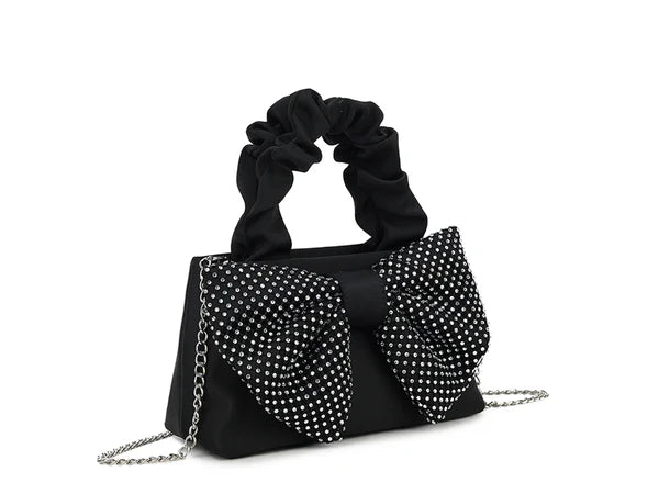 Satin Diamante Bow Bag Choose From 6 Colours
