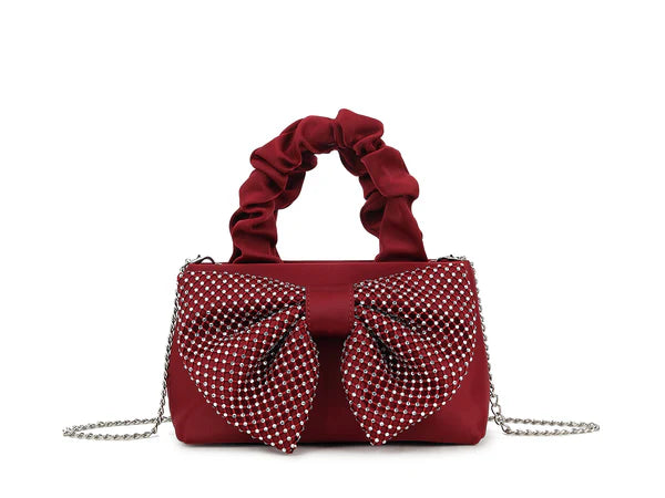 Satin Diamante Bow Bag Choose From 6 Colours