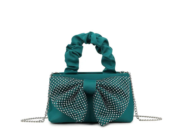 Satin Diamante Bow Bag Choose From 6 Colours