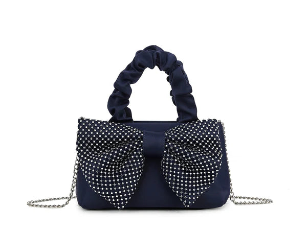 Satin Diamante Bow Bag Choose From 6 Colours