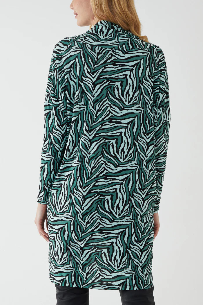 Green Zebra Print Draped Dip Hem Top