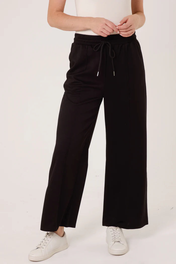 Black Pintuck Wide Leg Jogger Trousers