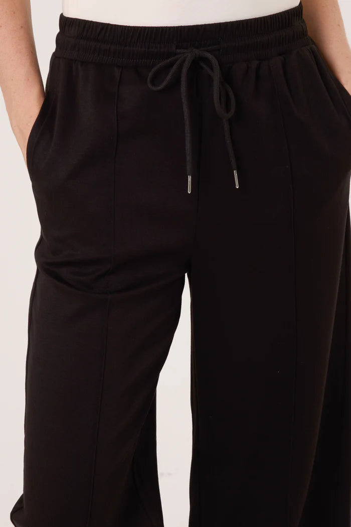 Black Pintuck Wide Leg Jogger Trousers