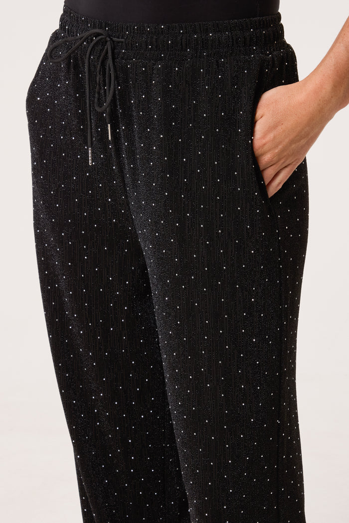 Black Rhinestone And Sparkle Drawstring Trousers
