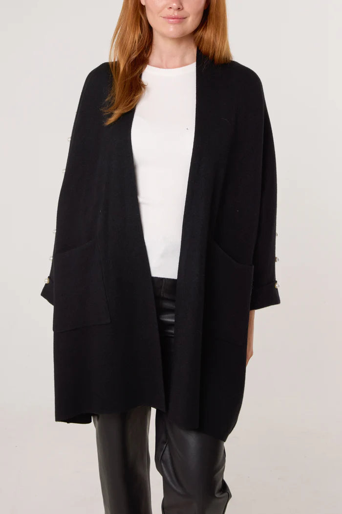 Black Pearl Sleeve Midi Cardigan