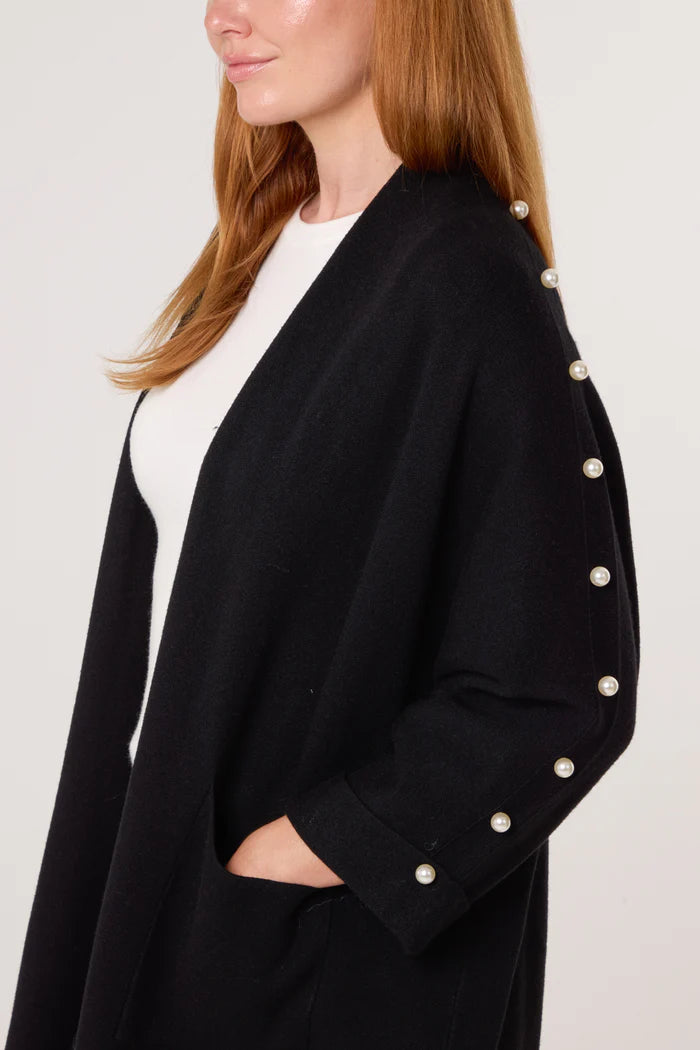 Black Pearl Sleeve Midi Cardigan
